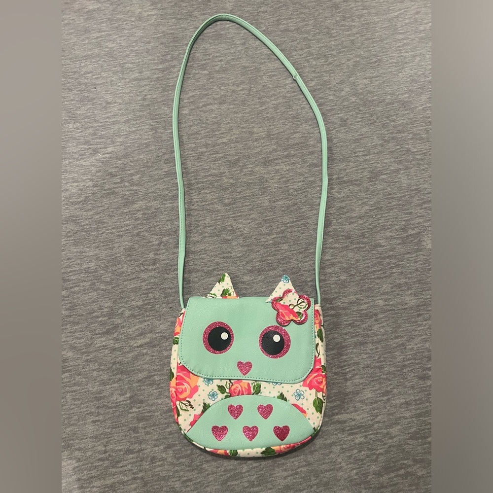 Laura Ashley girls cat shaped glitter shoulder bag purse floral lightweight